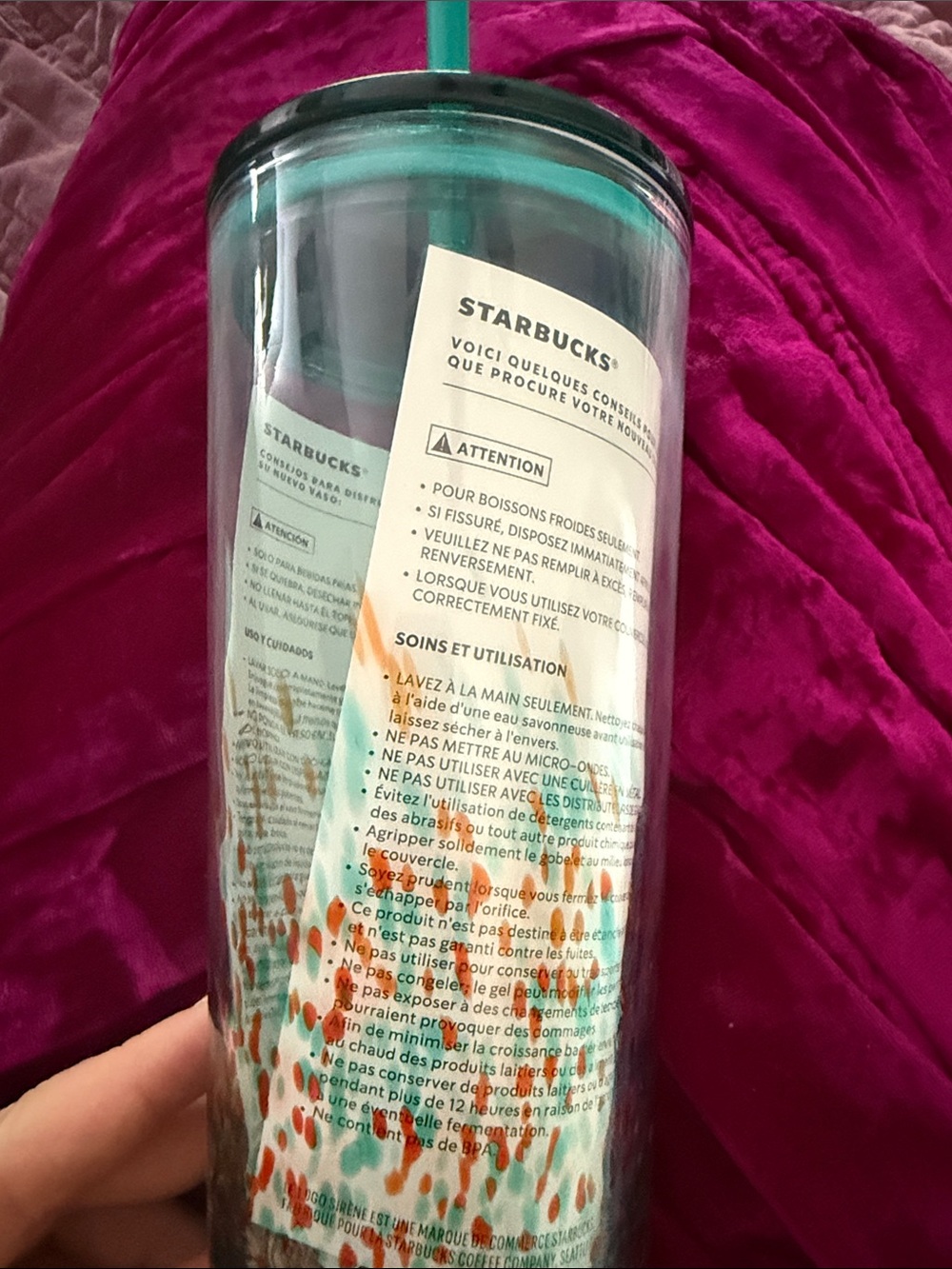 ✨ NWT ✨ Starbucks 2022 Spring Teal & Orange Confetti Glass Cold Cup Tumbler 24oz - Picture 2 of 5